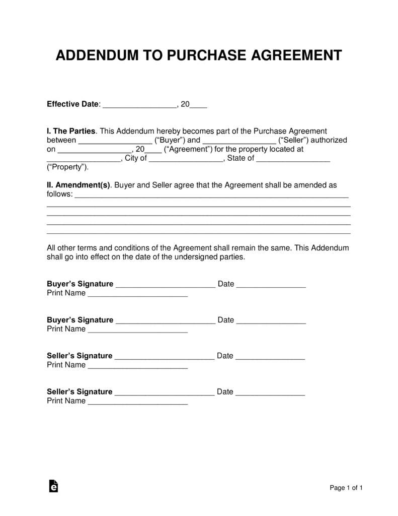 Addendum To Purchase Agreement Free Purchase Agreement Addendums Disclosures Word Pdf