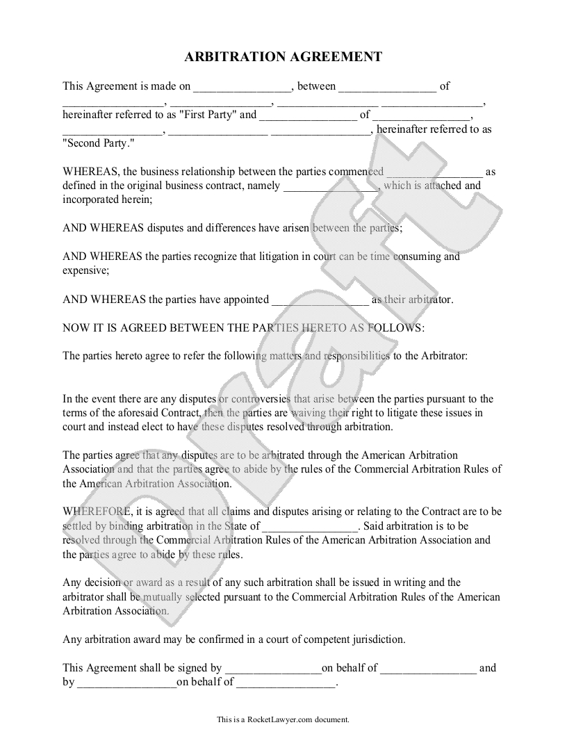 Agreement To Arbitrate Arbitration Agreement Template