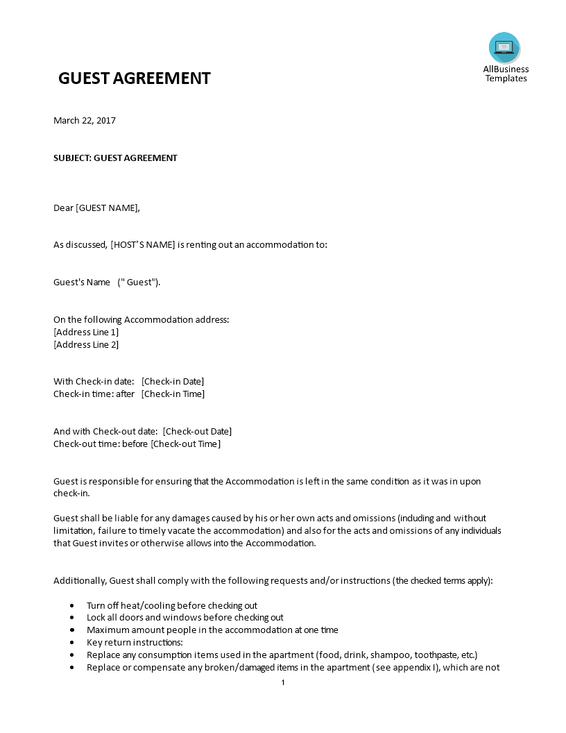 Airbnb Rental Agreement Airbnb Guest Short Term Rental Agreement Templates At