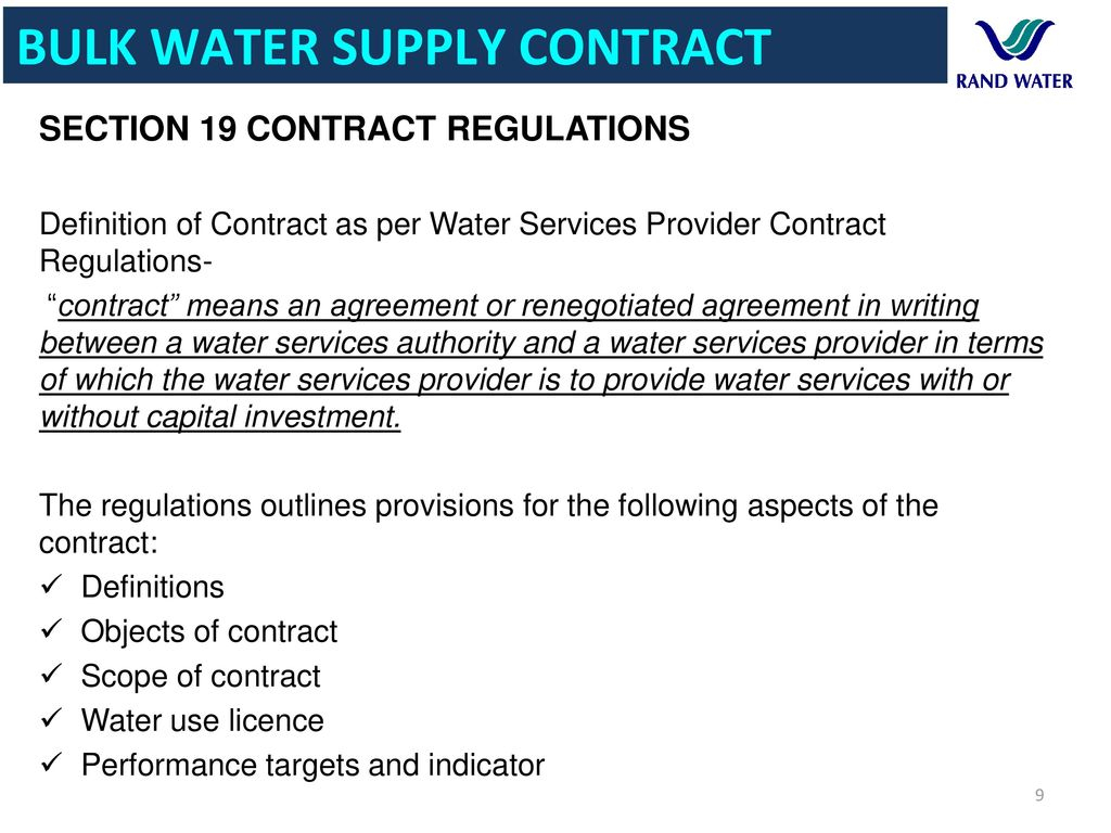 Bulk Water Supply Agreement Bulk Water Supply Contracts Ppt Download