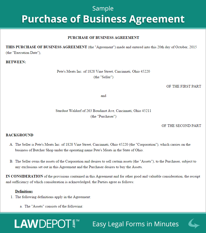 Business Transfer Agreement Free Purchase Of Business Agreement Create Download And Print