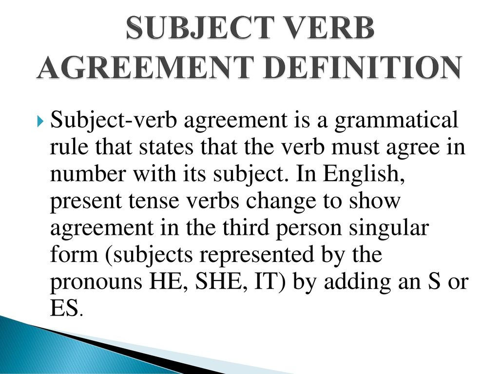 Define Subject Verb Agreement Subject Verb Agreement Ppt Download