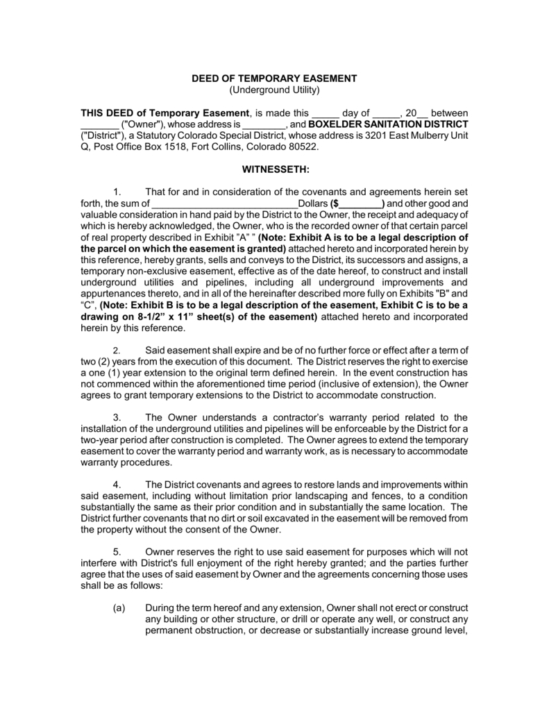 Fence Easement Agreement Deed Of Temporary Easement