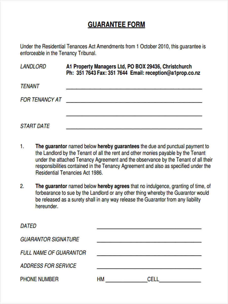 Guarantee Agreement Template 9 Guarantor Agreement Form Samples Free Sample Example Format