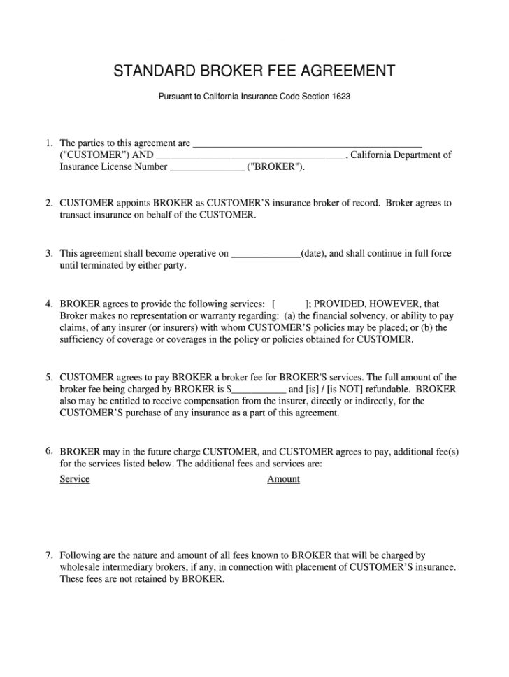 Insurance Agent Commission Split Agreement Broker Fee Agreement Form
