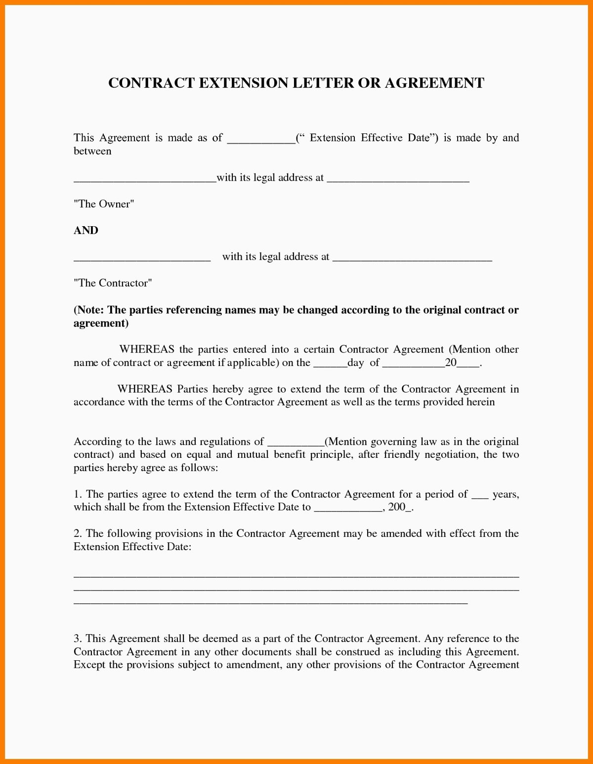 Legal Agreement Between Two Parties Agreement Between Two Privat Parties Contract Extension Letter Two