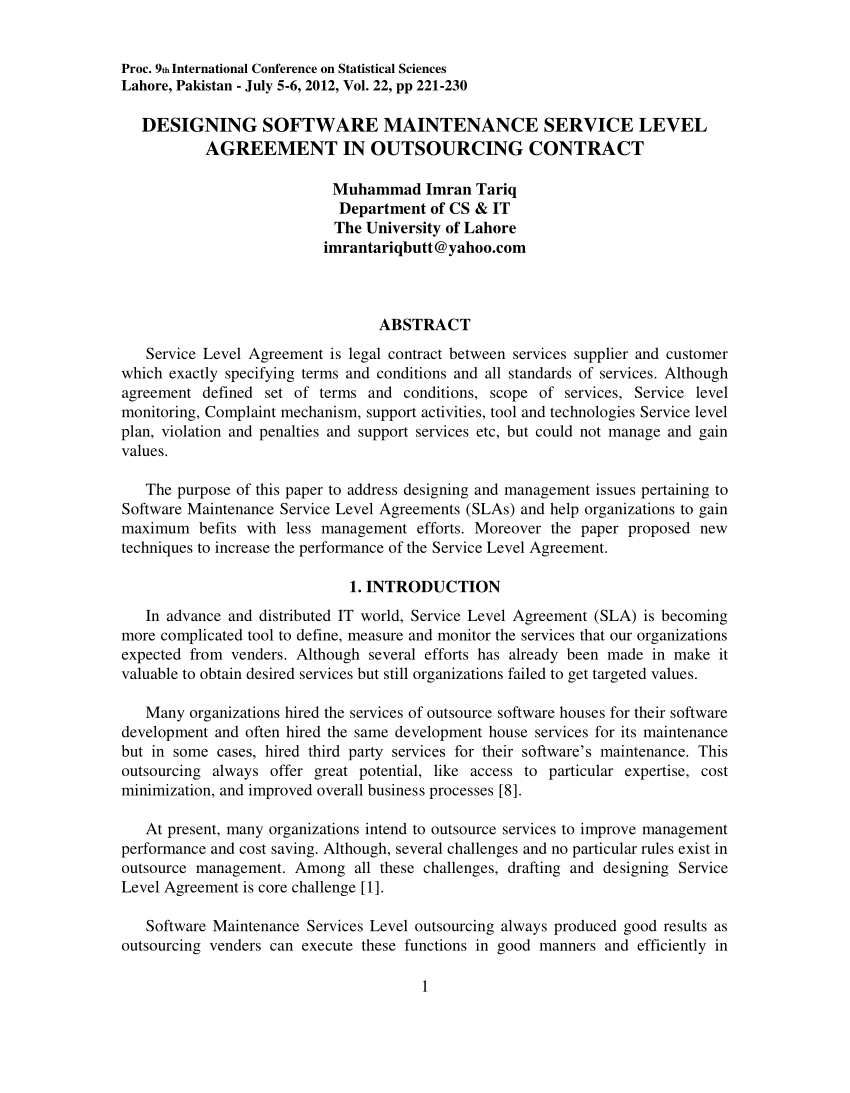 Maintenance Agreement Terms And Conditions Pdf Designing Software Maintenance Service Level Agreement In