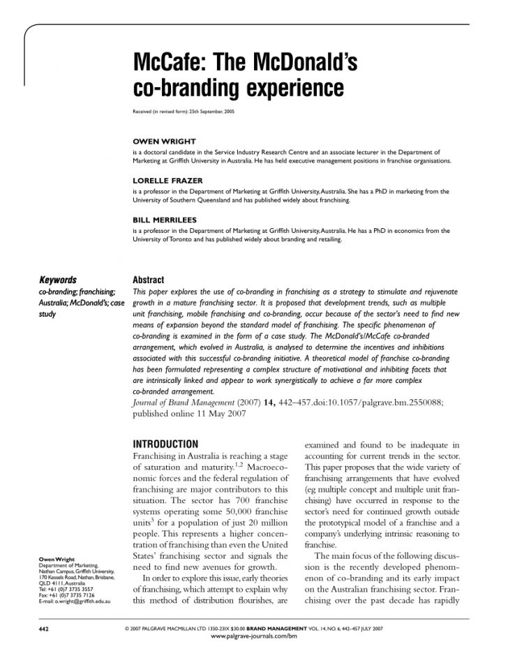 Mcdonalds Franchise Agreement Pdf Mccafe The Mcdonalds Co Branding