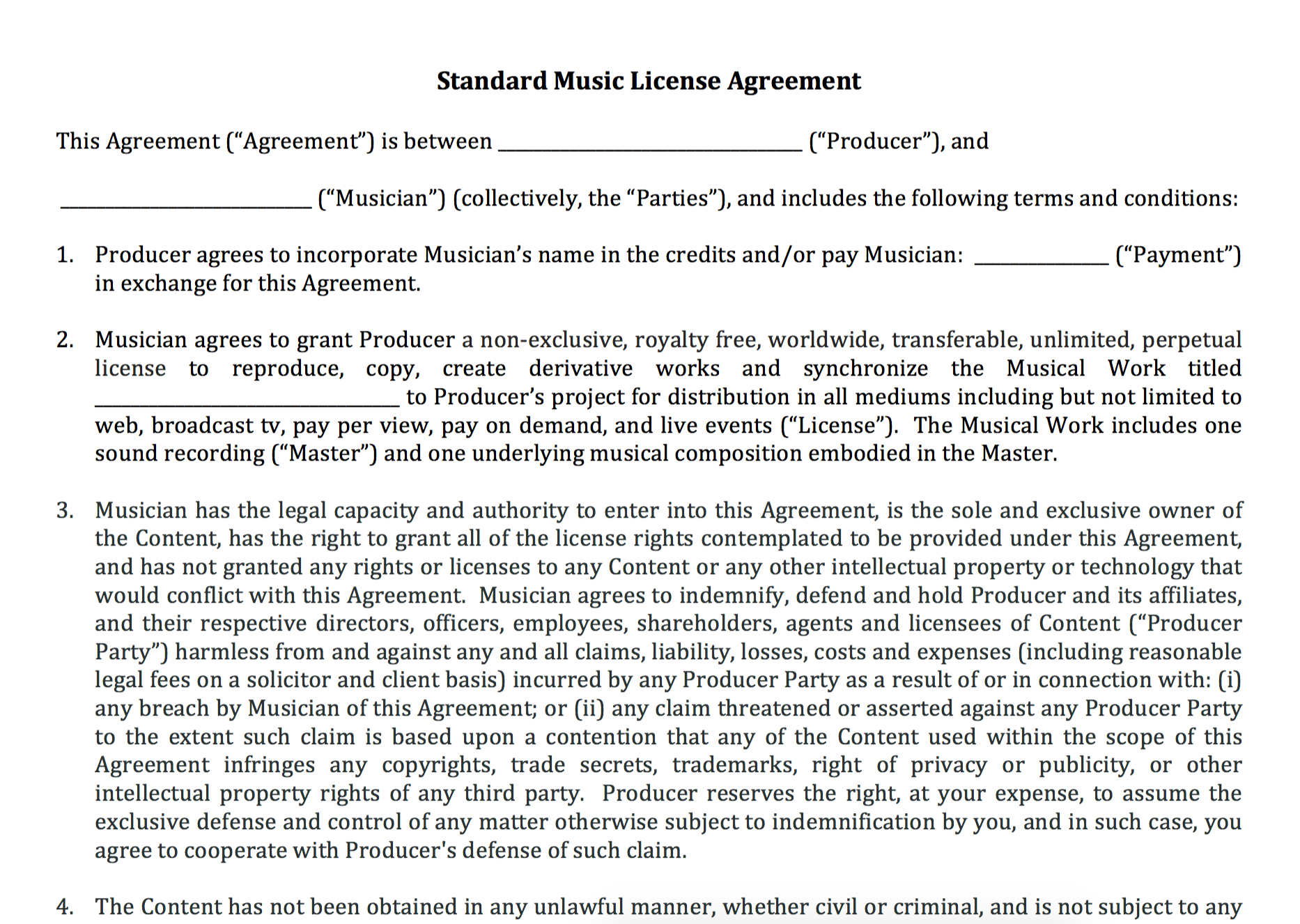 Music Rights Agreement Standard Music License Agreement Nimia