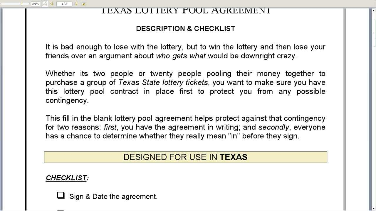 Office Pool Lottery Agreement Lottery Pool Contract Template Business