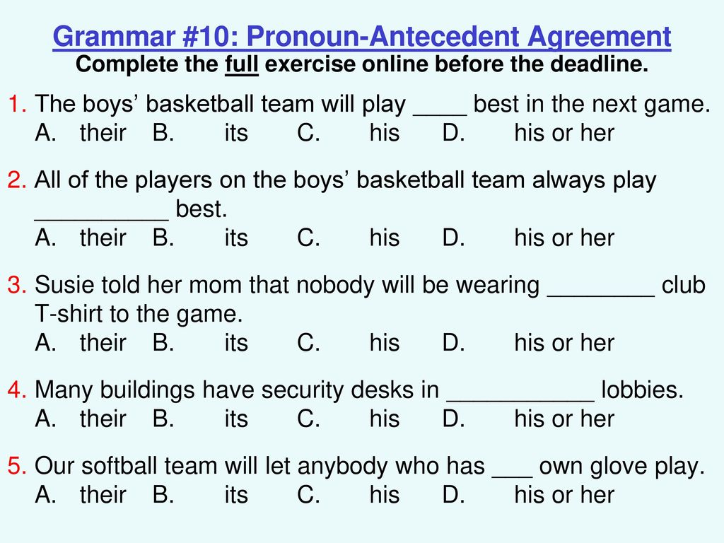 Pronoun Antecedent Agreement Worksheet Goal English Test 12