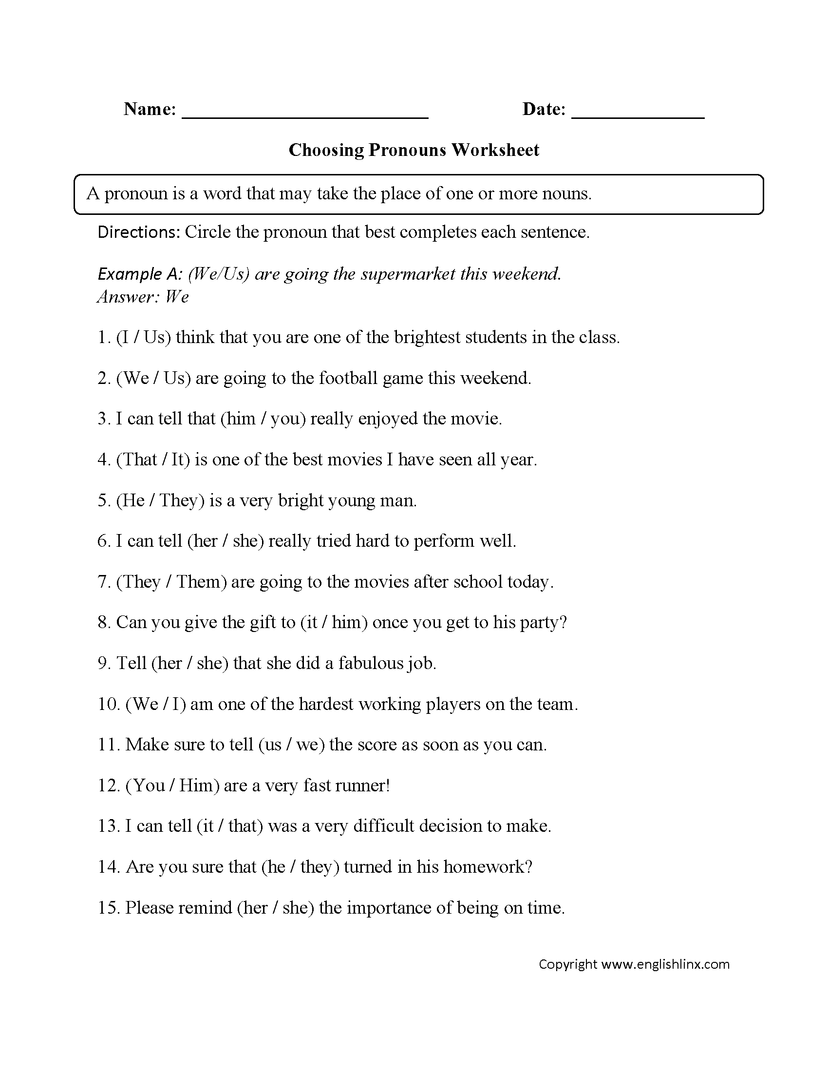 Pronoun Antecedent Agreement Worksheet High School