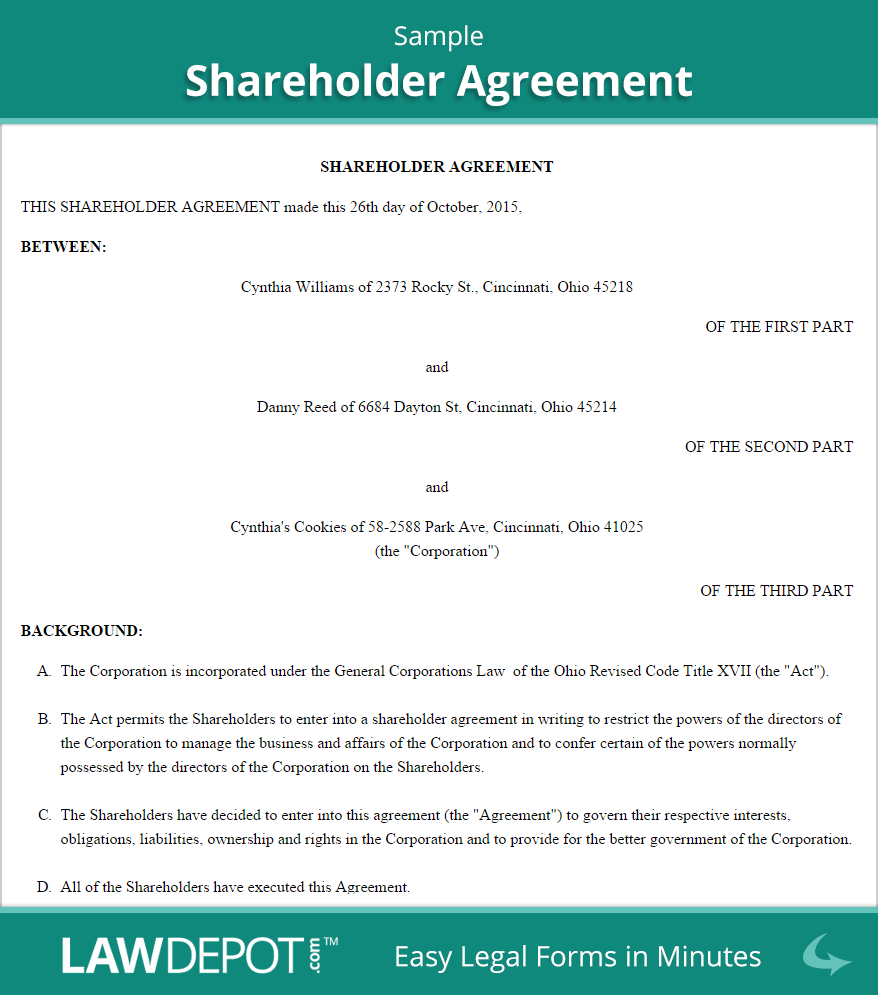 Sample Shareholder Agreement S Corp Shareholder Agreement Form Us Lawdepot