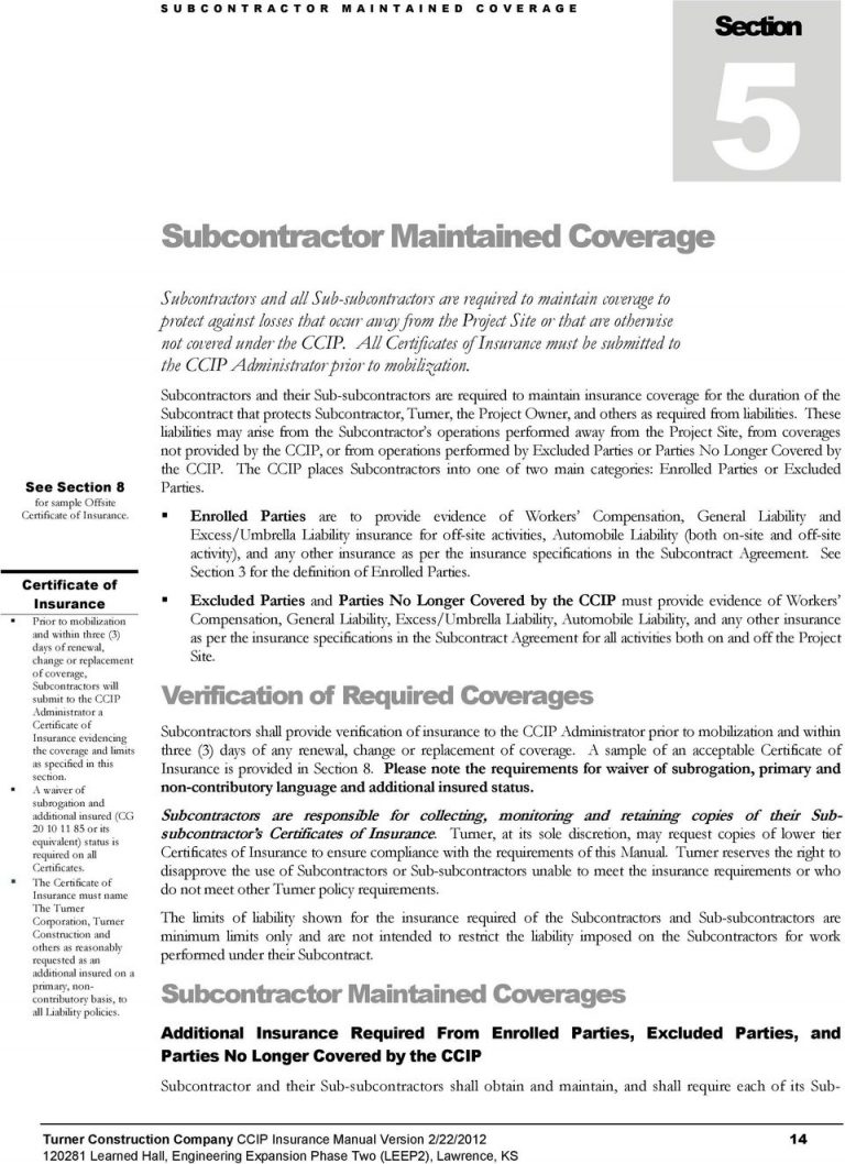 Subcontract Agreement Definition Ccip Insurance Manual