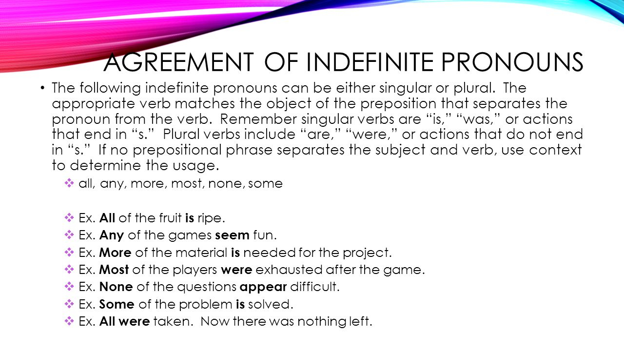 Subject Verb Agreement With Indefinite Pronouns