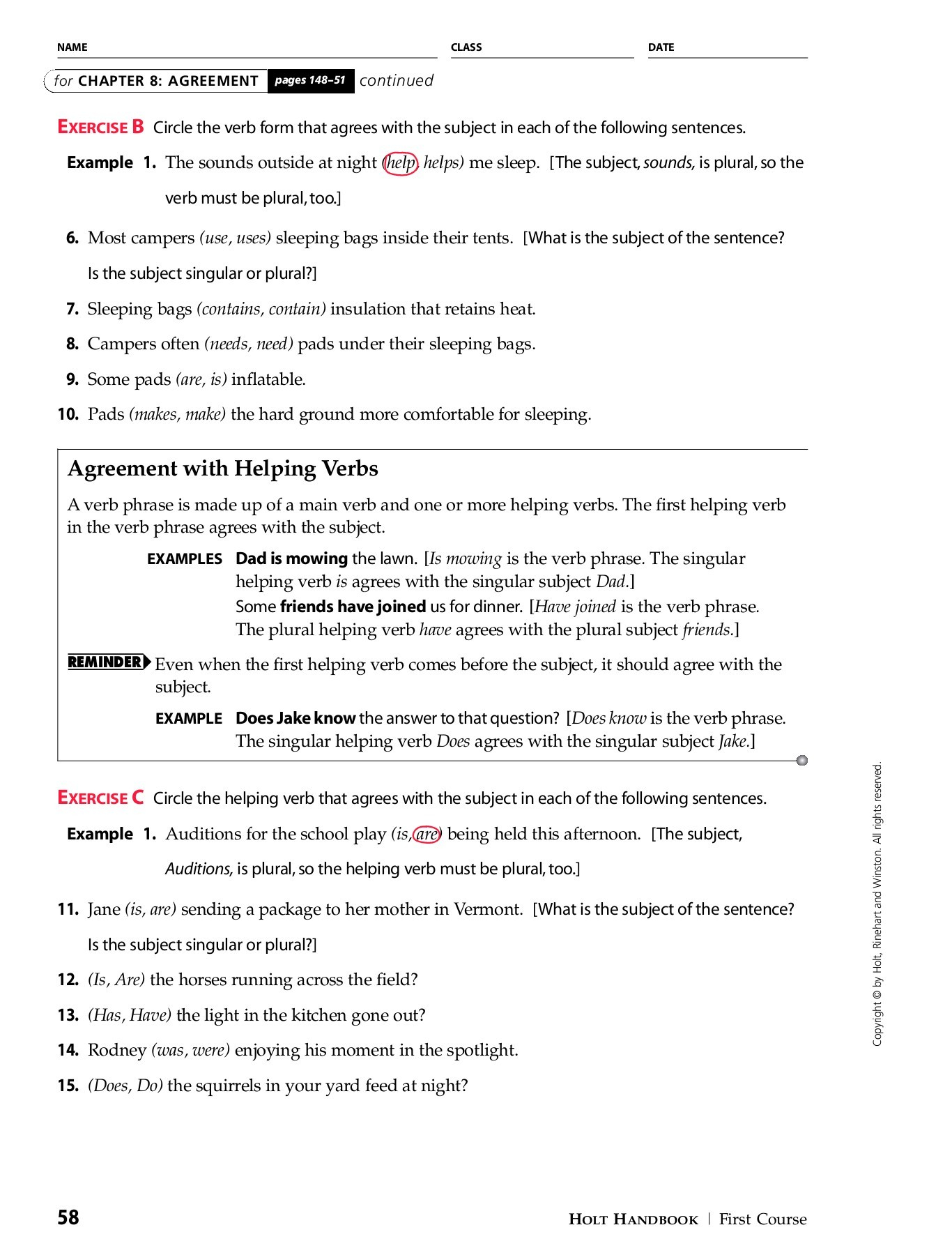 Inspired Image Of Subject Verb Agreement Quiz With Answer Keys 