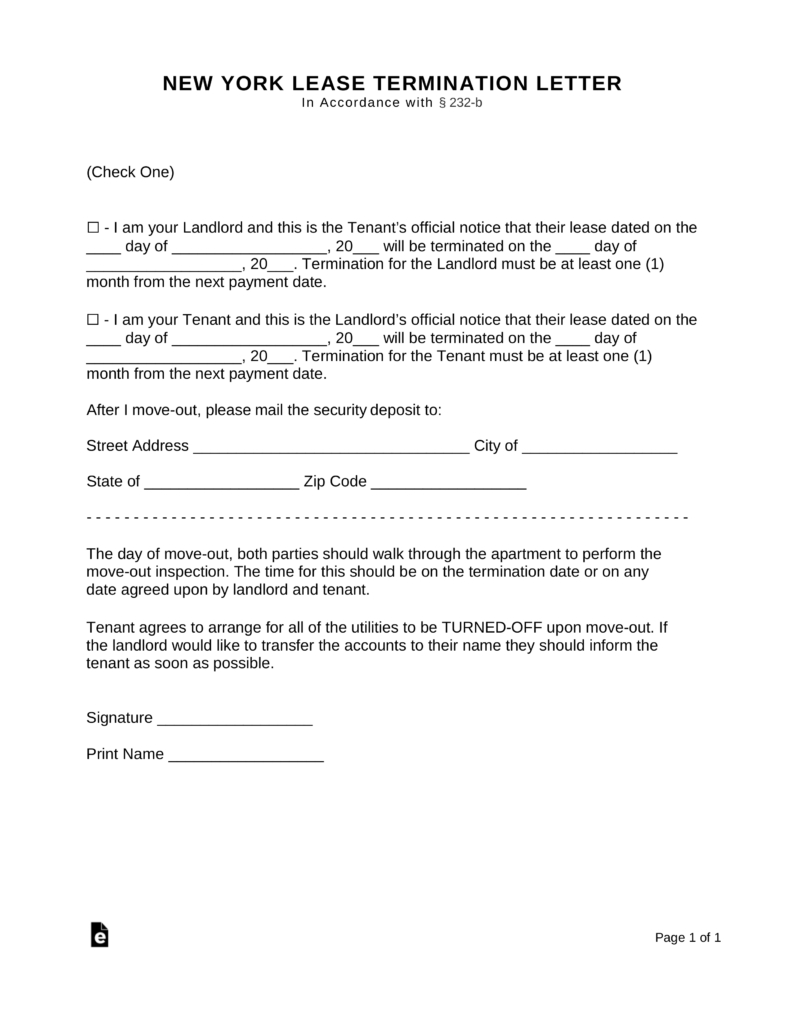 Termination And Mutual Release Agreement Free New York Lease Termination Letter Form 30 Days Pdf Word