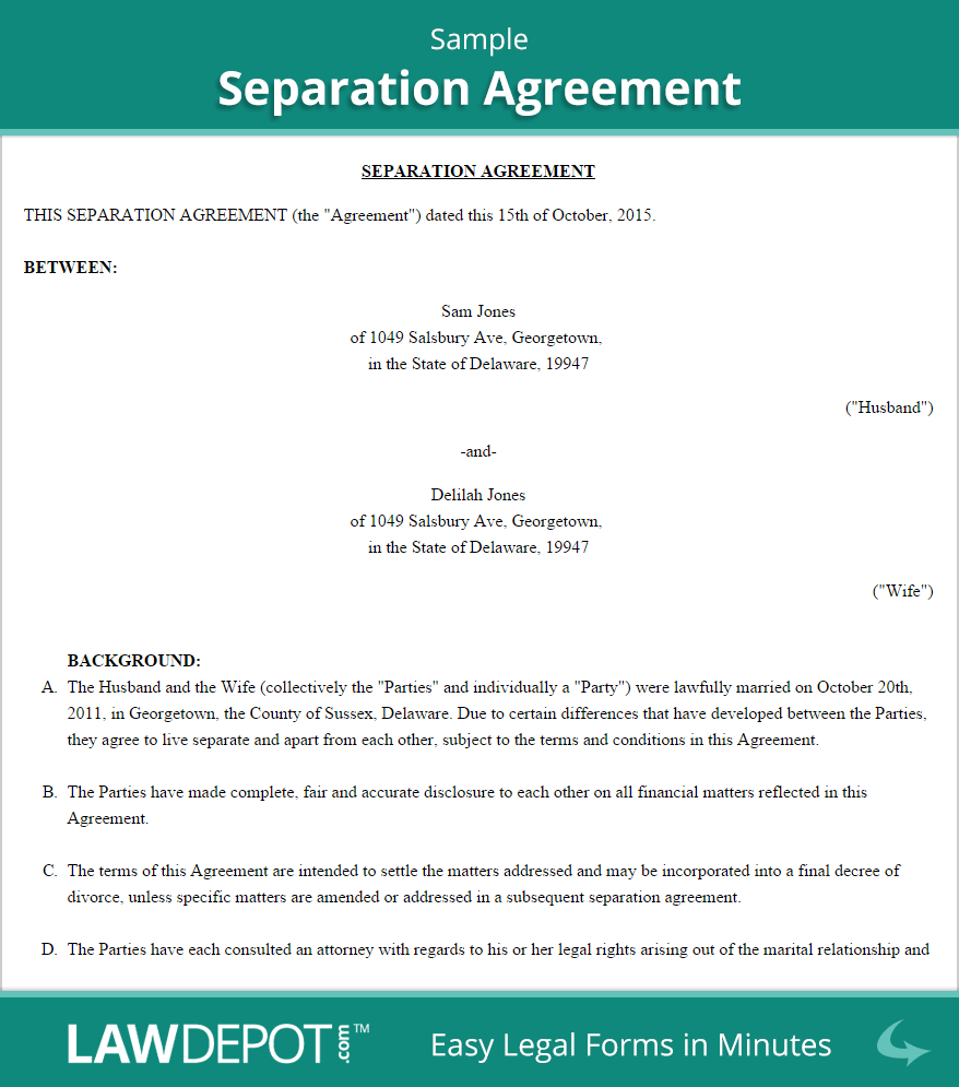Trial Separation Agreement Form Separation Agreement Template Us Lawdepot
