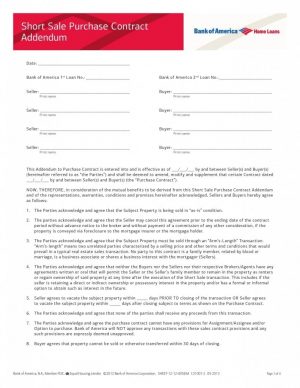 Addendum To Purchase Agreement Free Bank Of America Short Sale Purchase Contract Addendum Pdf