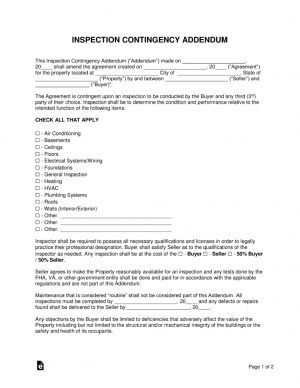 Addendum To Purchase Agreement Free Inspection Contingency Addendum To Purchase Agreement Pdf