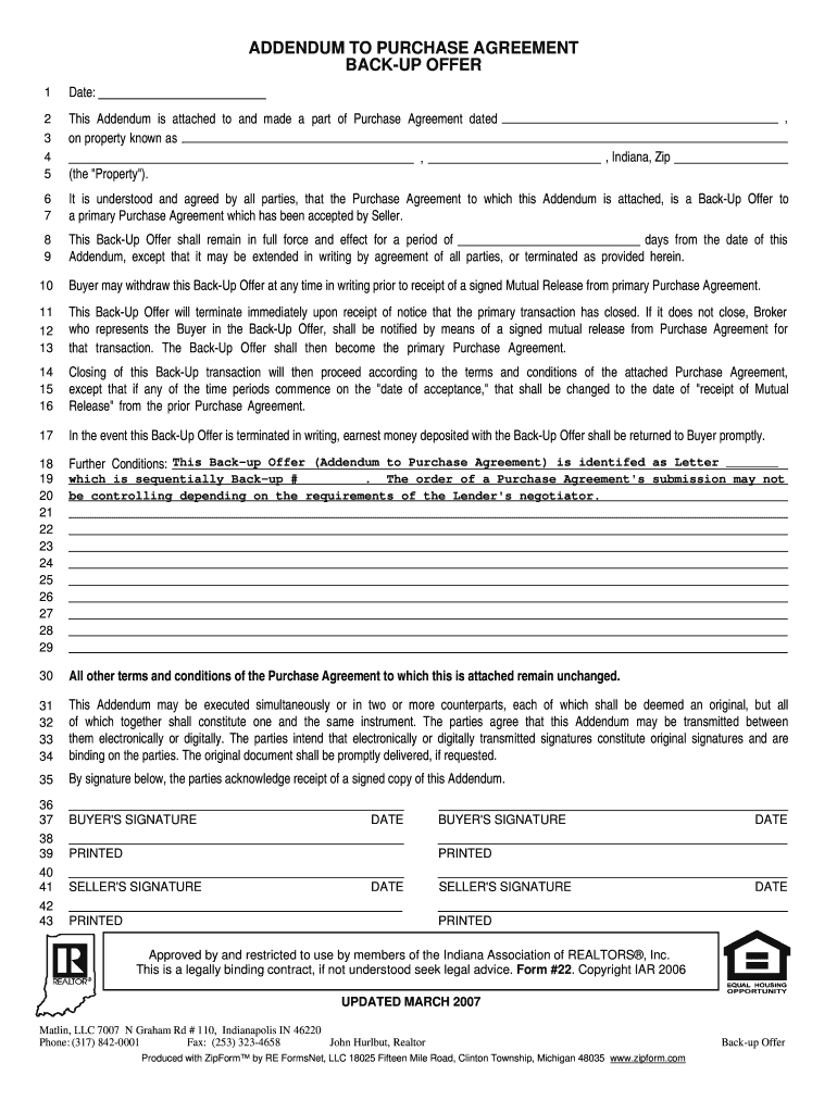 Addendum To Purchase Agreement How To Fill Offer To Purchase Form Fill Online Printable