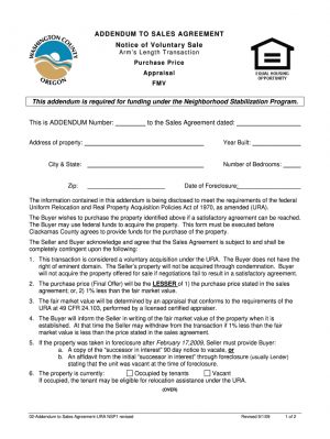 Addendum To Purchase Agreement Template Addendum To Nsp Sales Agreement Onecpd Fill Online