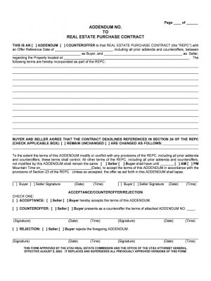 Addendum To Purchase Agreement Ut Real Estate Form Fill Online Printable Fillable Blank