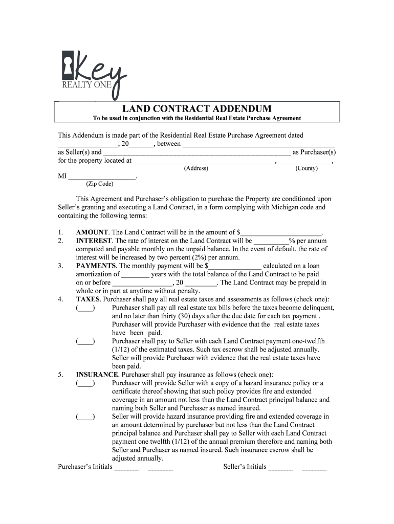 Addendum To Purchase Agreement Vacant Land Purchase And Sale Agreement Washington State Sample