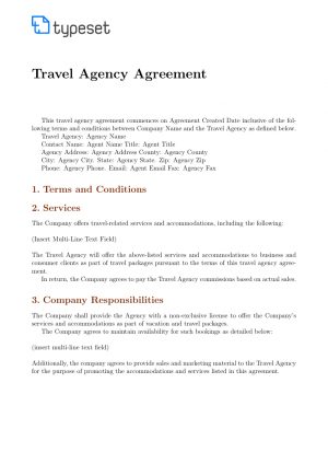 Agency Agreement Draft Agreements Travel Agency Agreement Template Template