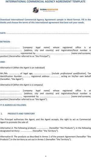 Agency Agreement Draft International Commercial Agency Agreement Template Pdf
