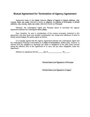 Agency Agreement Draft Mutual Termination Of Agency Agreement Legal Forms And Business