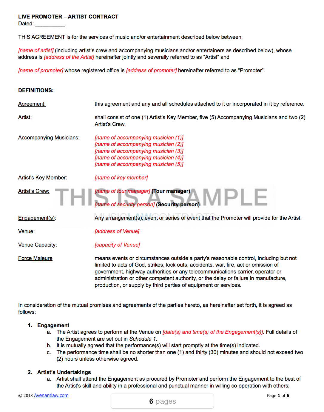 Agency Agreement Draft Promoter Contract Pack 15 Contracts