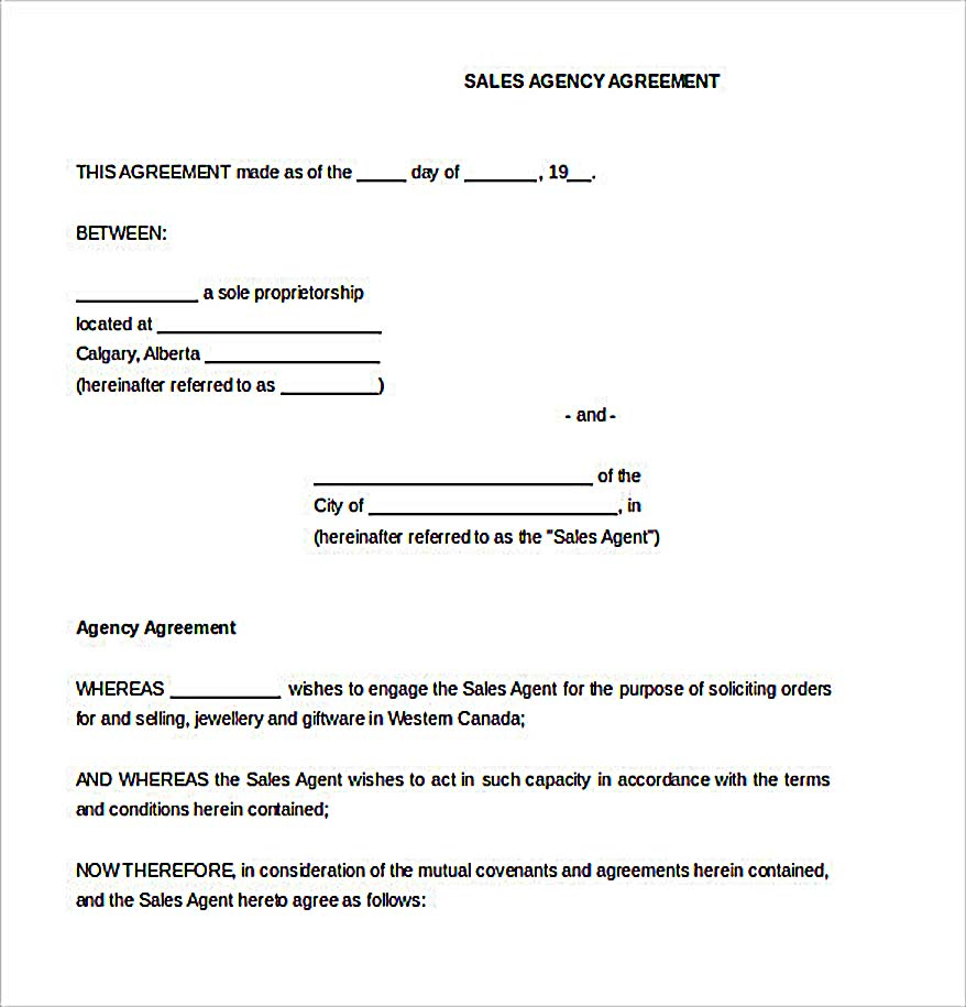 Agency Agreement Draft Reliable Sales Agreement Template For Free To Copy