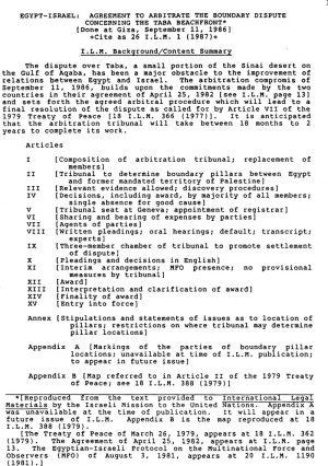 Agreement To Arbitrate Egyptisrael Agreement To Arbitrate The Boundary Dispute Concerning