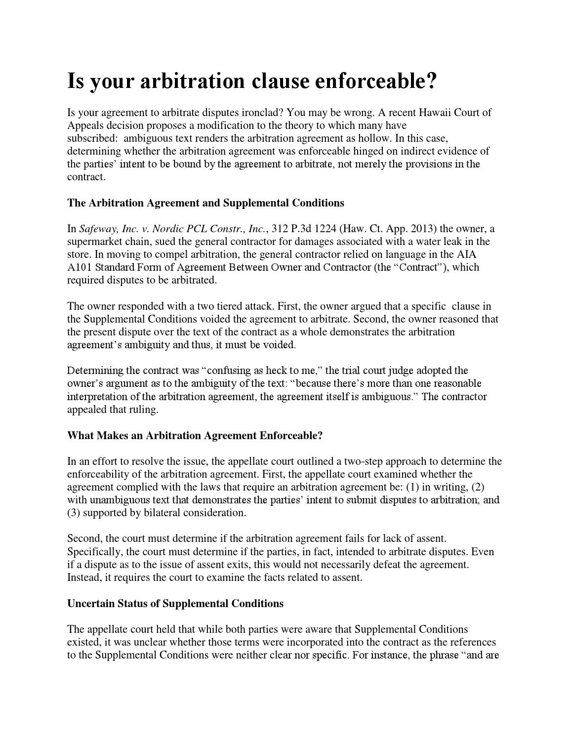 Agreement To Arbitrate Is Your Arbitration Clause Enforceable Secarson Issuu