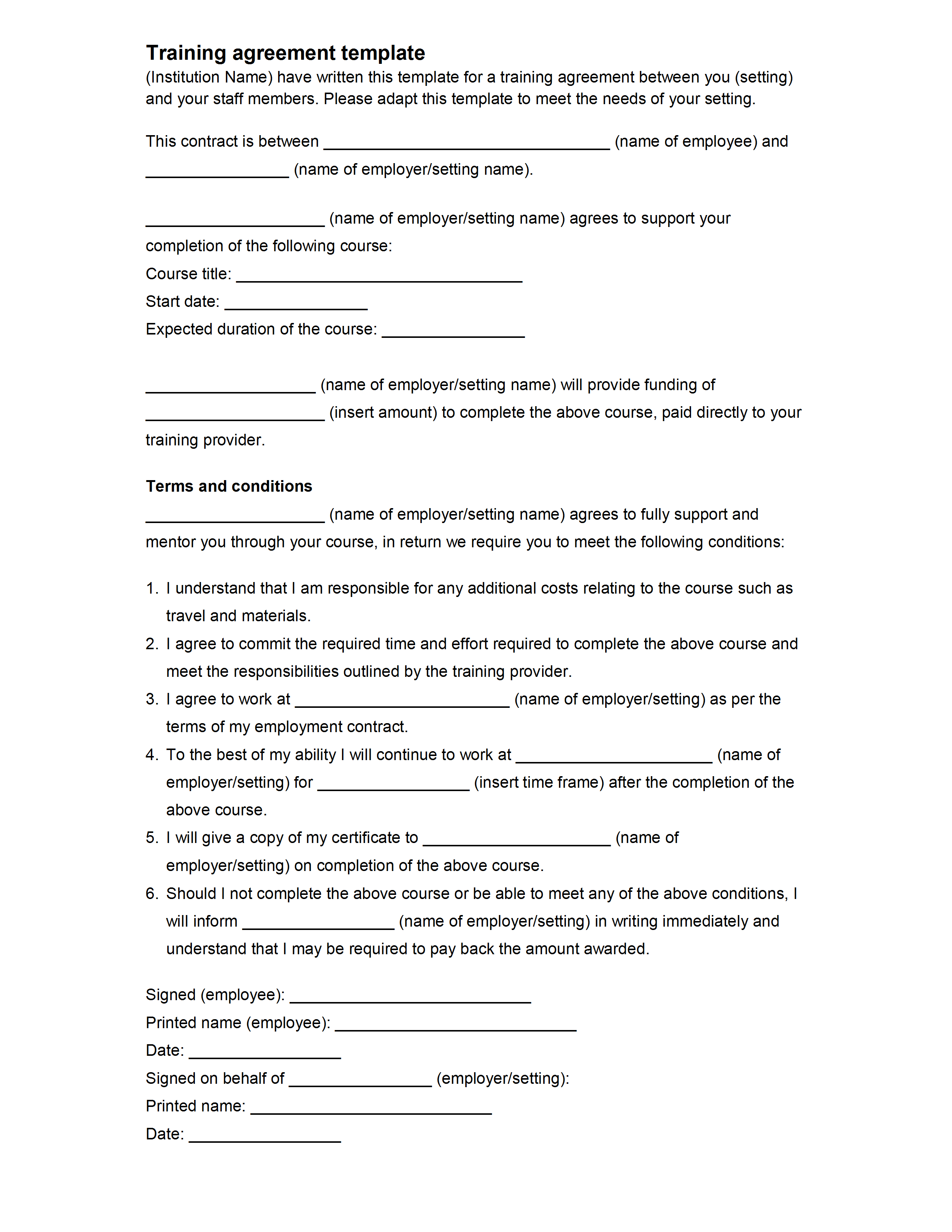 Agreement With Employee 12 Download Sample Agreement Letter Between Employee And Employer