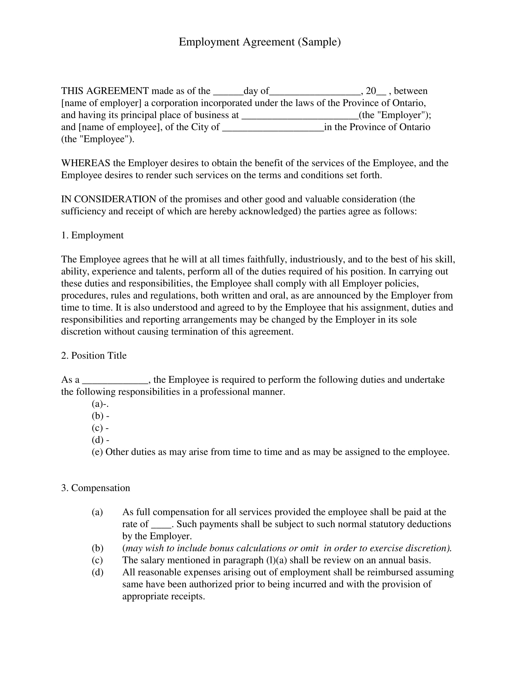 Agreement With Employee 8 Employment Agreement Forms