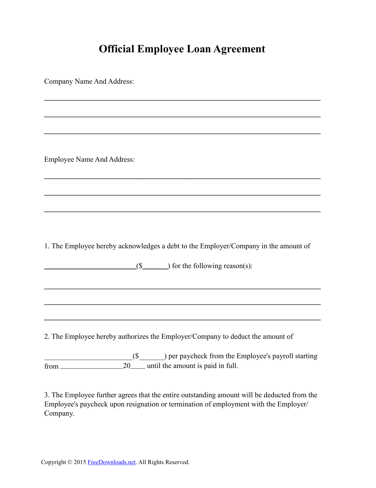 Agreement With Employee Download Employee Loan Agreement Template Pdf Rtf Word