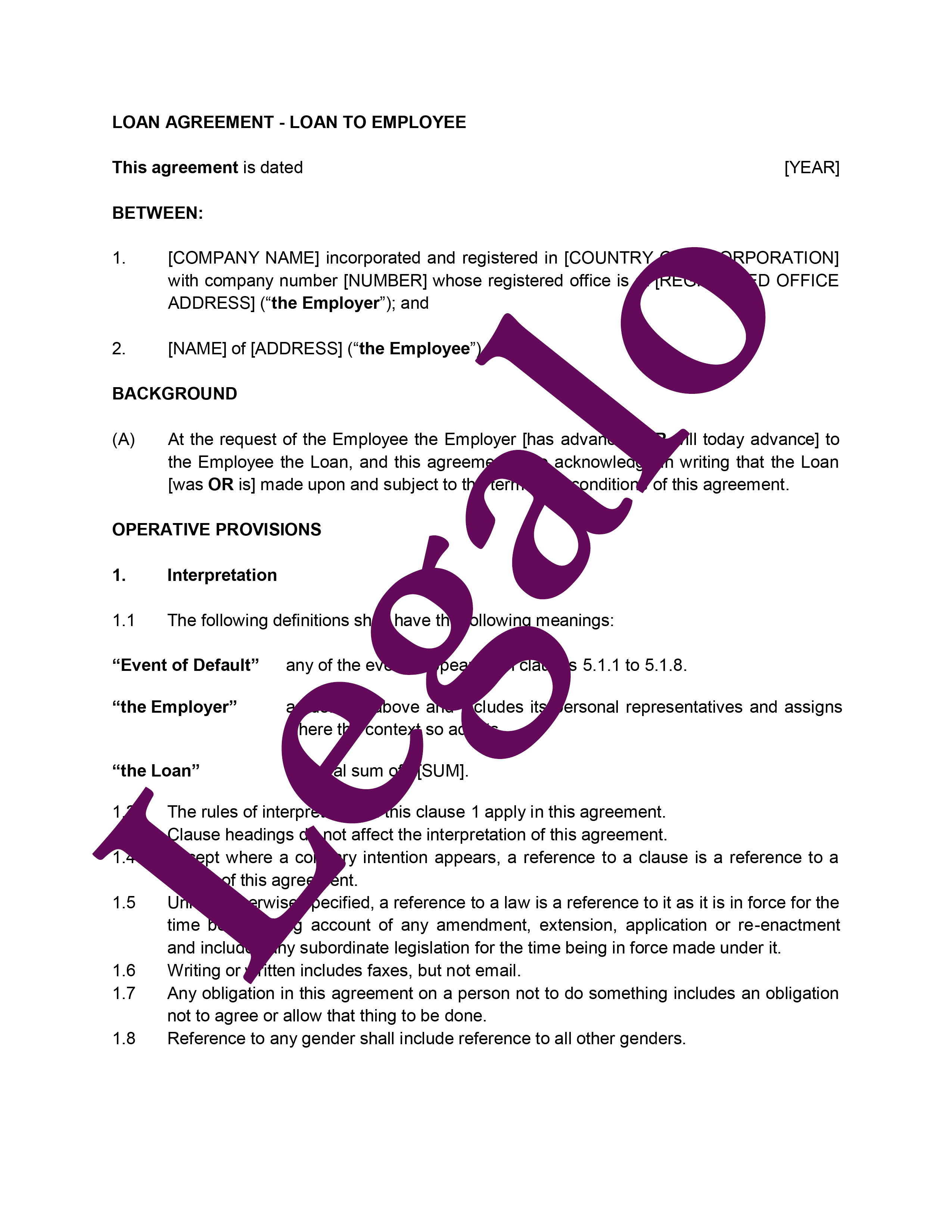 Agreement With Employee Employee Loan Agreement Legalo United Kingdom