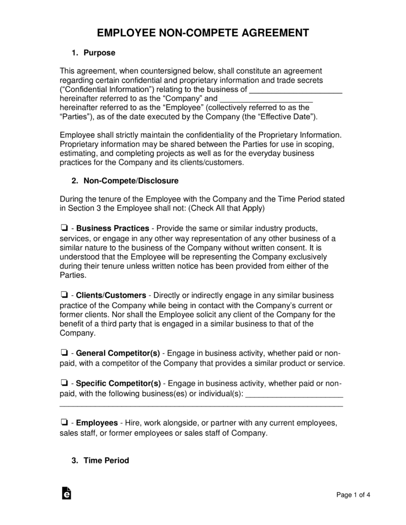 Agreement With Employee Employee Non Compete Agreement Template Eforms Free Fillable Forms