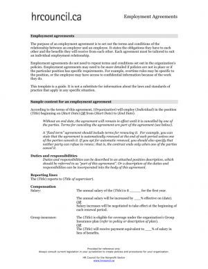Agreement With Employee Employment Agreement Template Hr Council For The Nonprofit