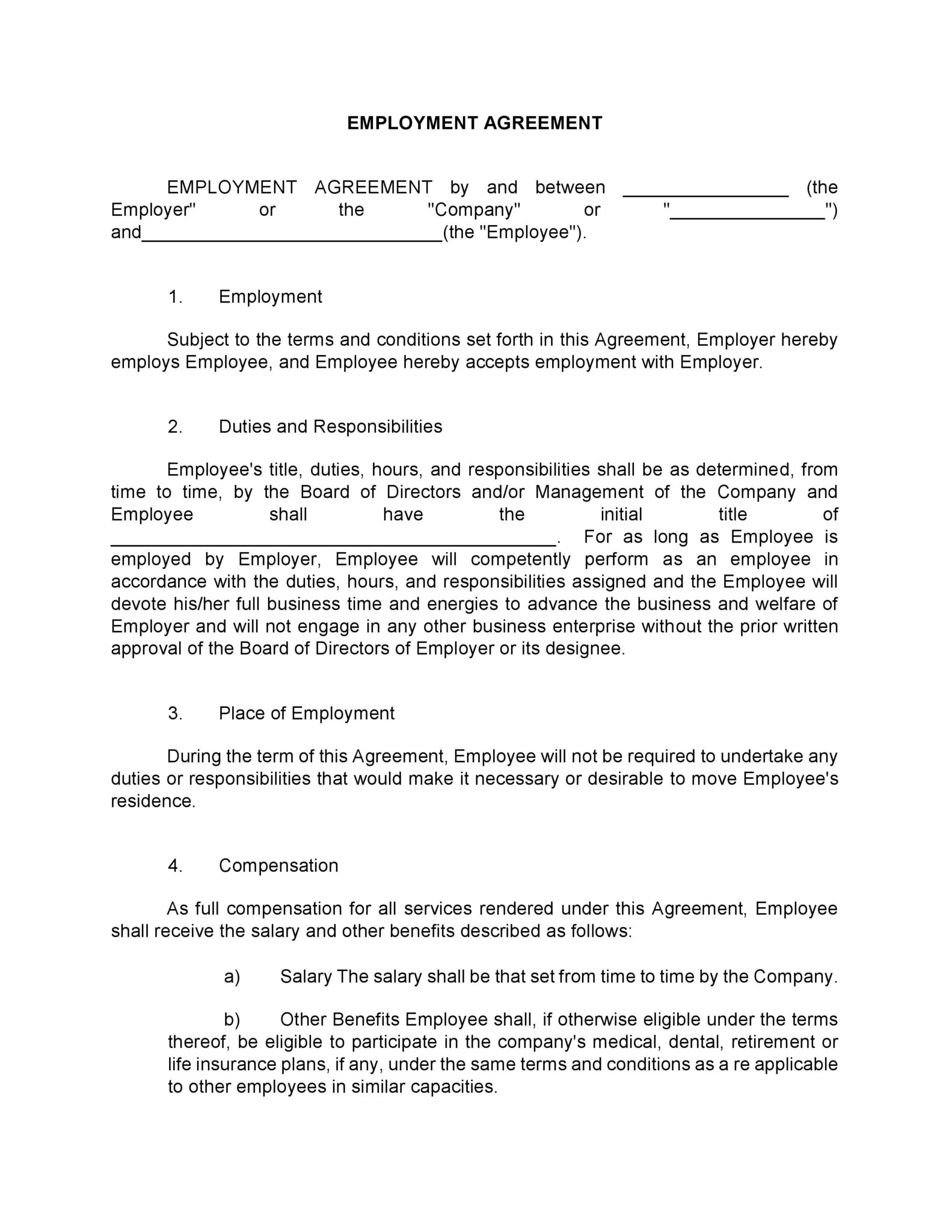 Agreement With Employee Free Printable Standard Employment Agreement Printable Agreements