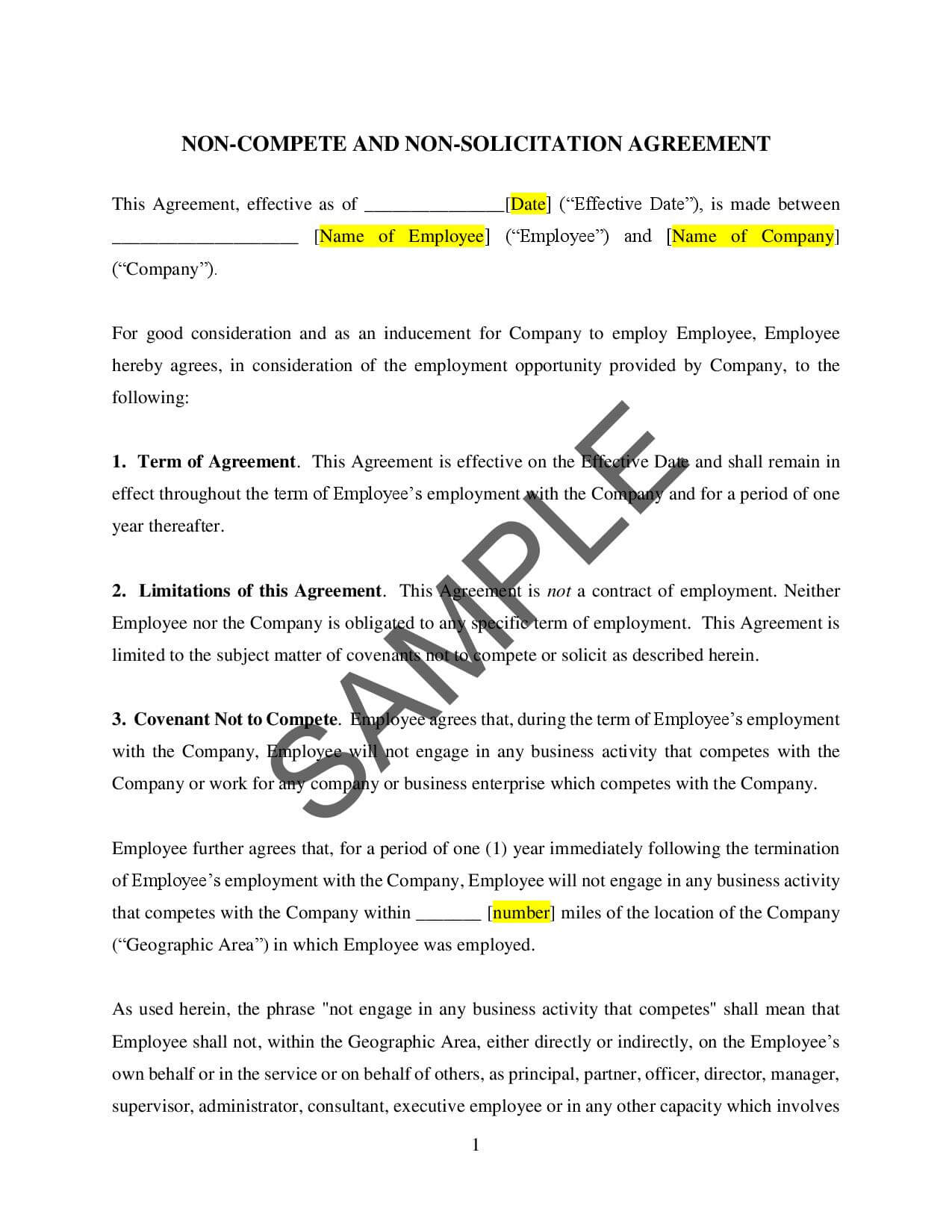 Agreement With Employee Non Compete Agreement For Employees