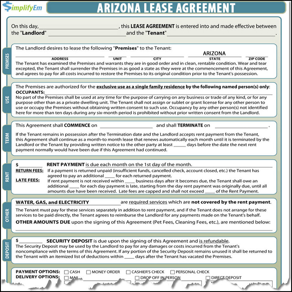 Arizona Rental Agreement Form Arizona Lease Agreement