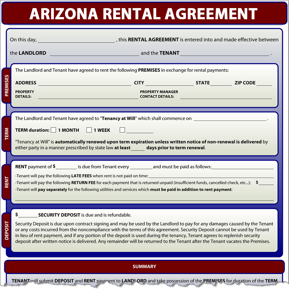 Arizona Rental Agreement Form Rental Agreement