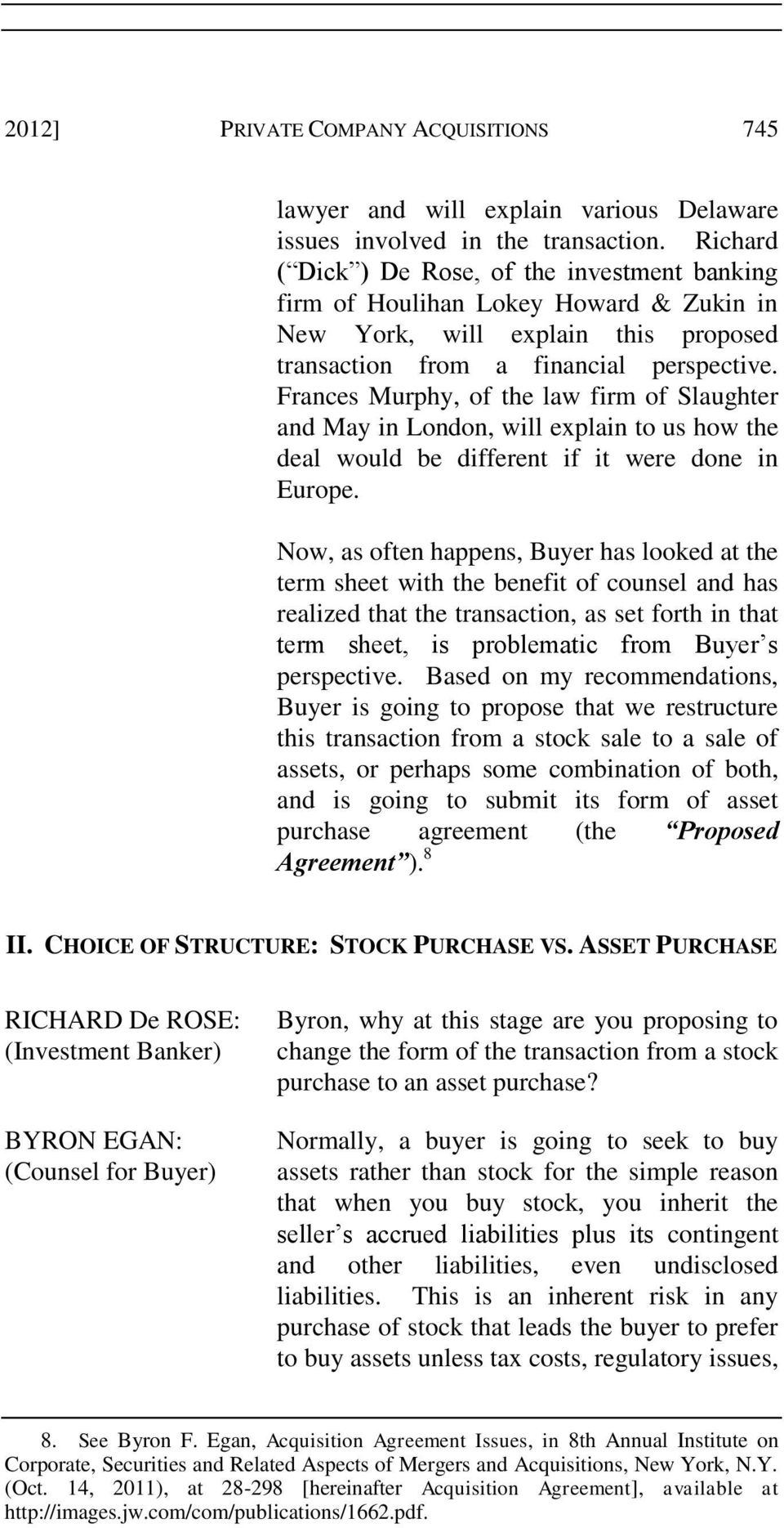 Asset Purchase Agreement Vs Stock Purchase Private Company Acquisitions A Mock Negotiation 1 Pdf