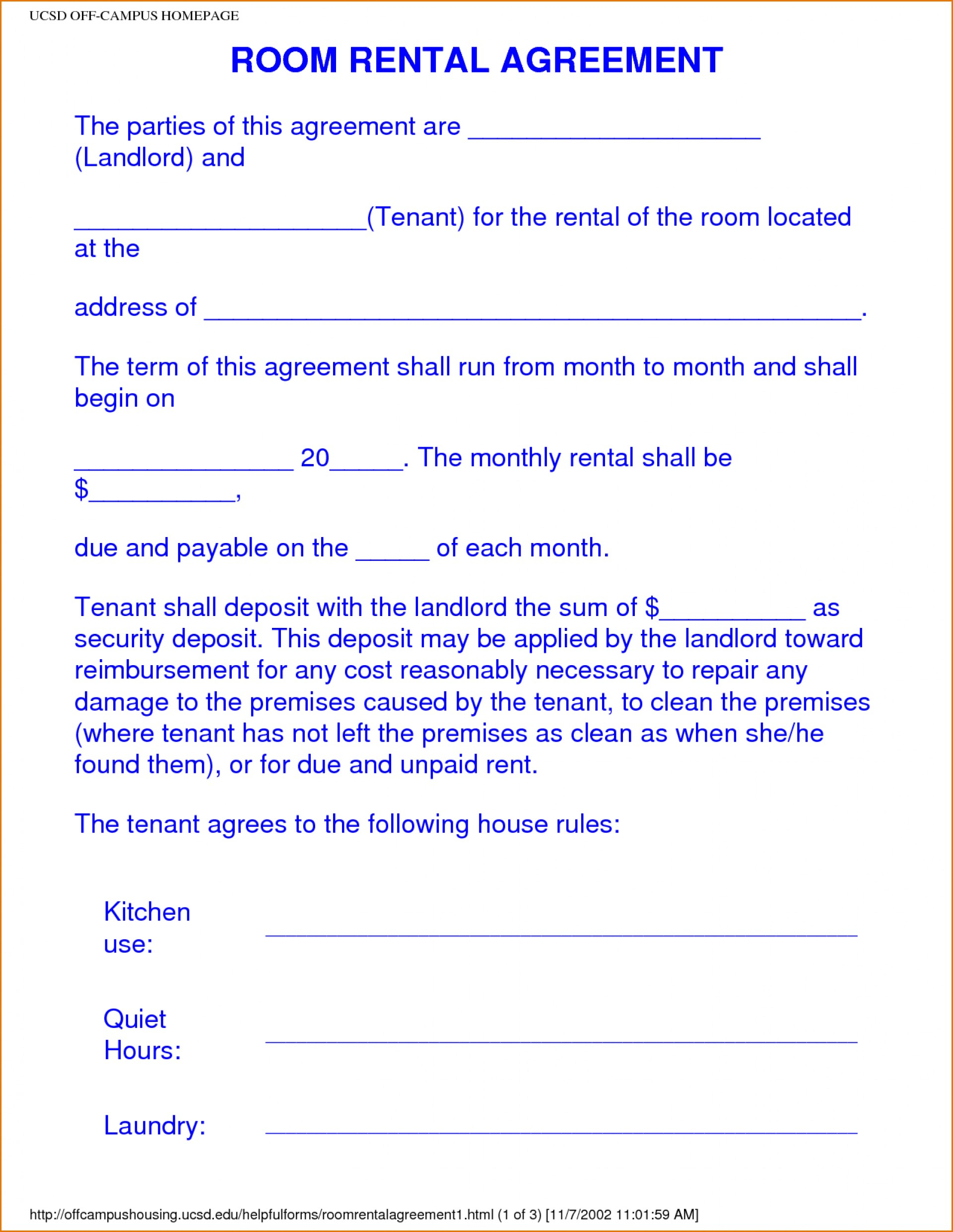 Bi Weekly Rental Agreement 018 Room Rental Agreement Templates Template Ideas Sensational