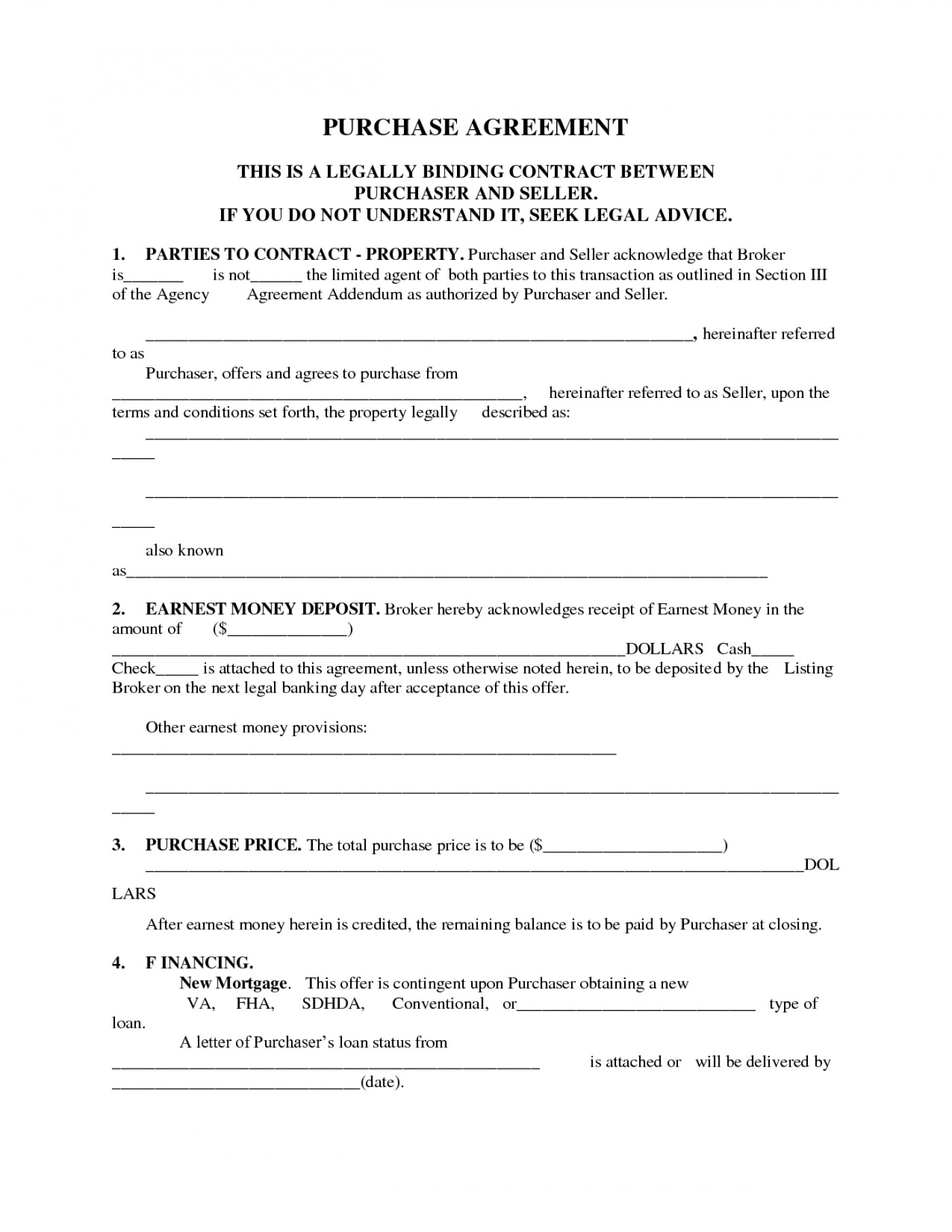 Bond Purchase Agreement Sample 018 Real Estate Contract Template Purchase Agreement For House