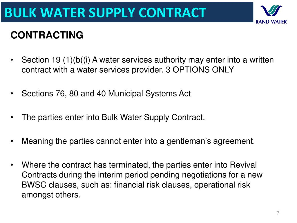 Bulk Water Supply Agreement Bulk Water Supply Contracts Ppt Download