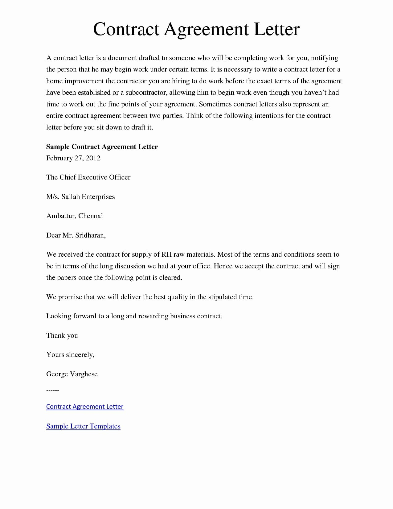 Business Contract Agreement 9 Contract Agreement Letter Examples Pdf Examples